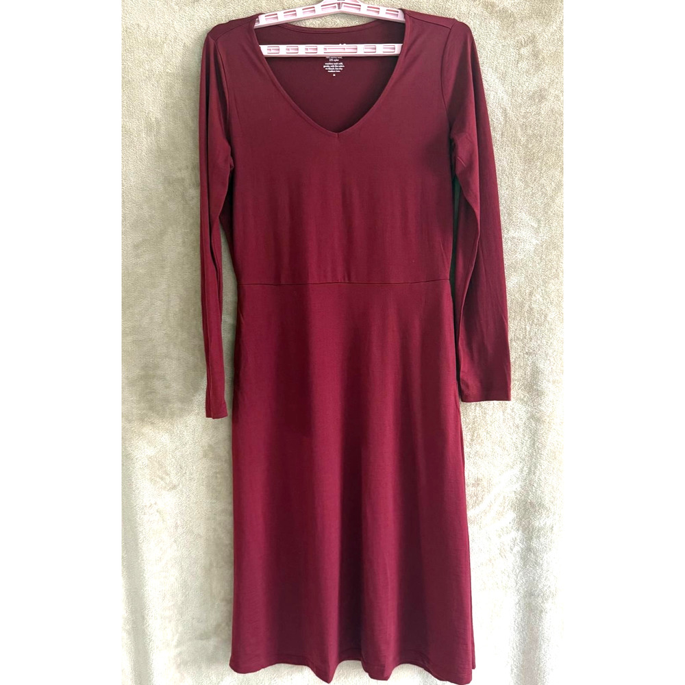 NWOT WOOL& Talia Fit & Flare Midi Dress Merino wool Rustic Red V-Neck Sz M $164